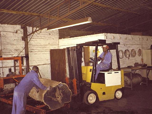 11.Positioning log on horizontal band saw