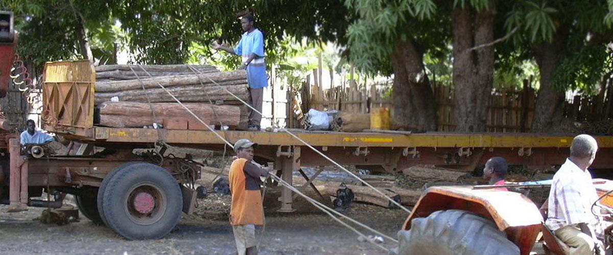 Loading of logs for long distance transport