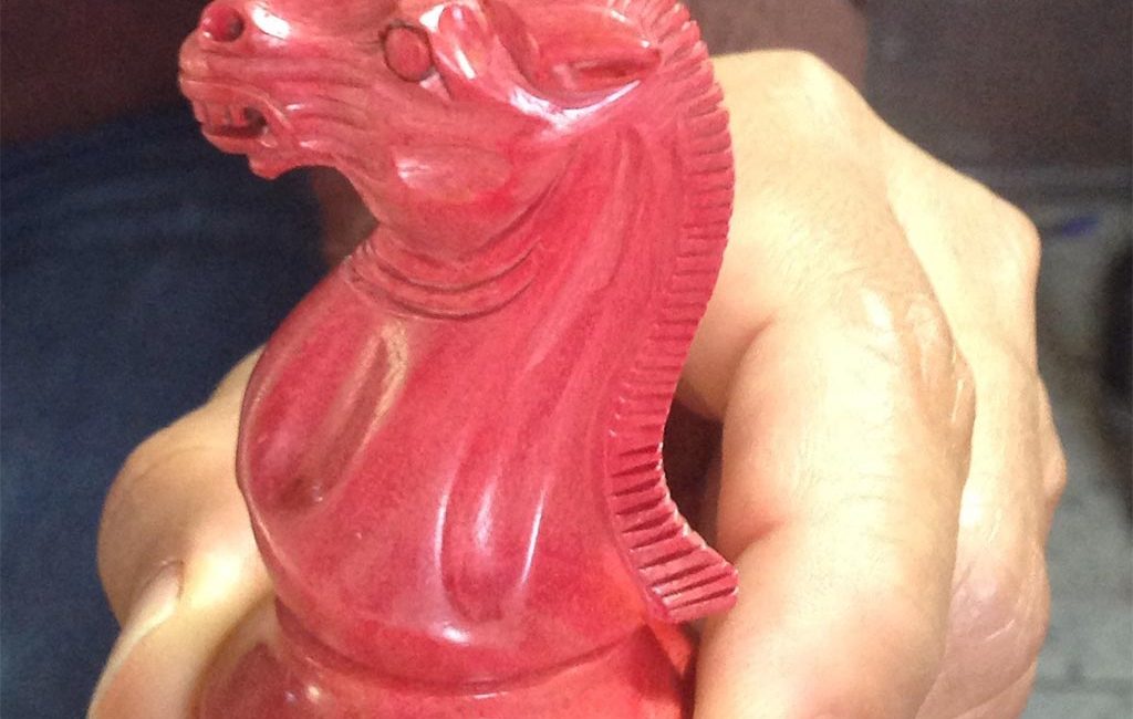 Pink ivory knight chess piece turnery