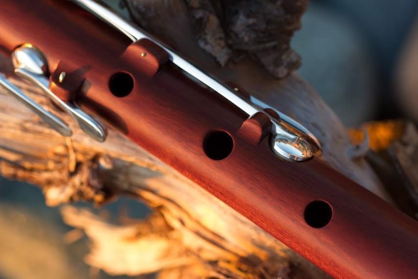 A flute made of red ivory by Windward Flutes in Nova Scotia, Canada.