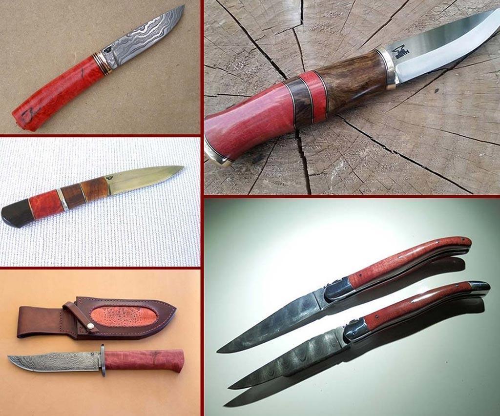 Pink/red ivory knife handles