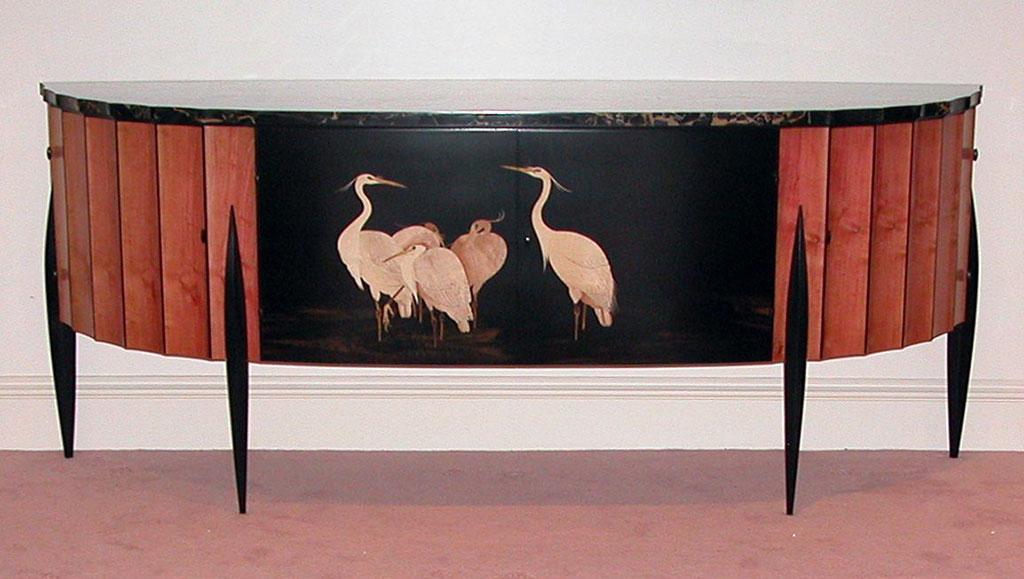 A commode by Yannick Chastang, with pink ivory hardwood and marquetry.