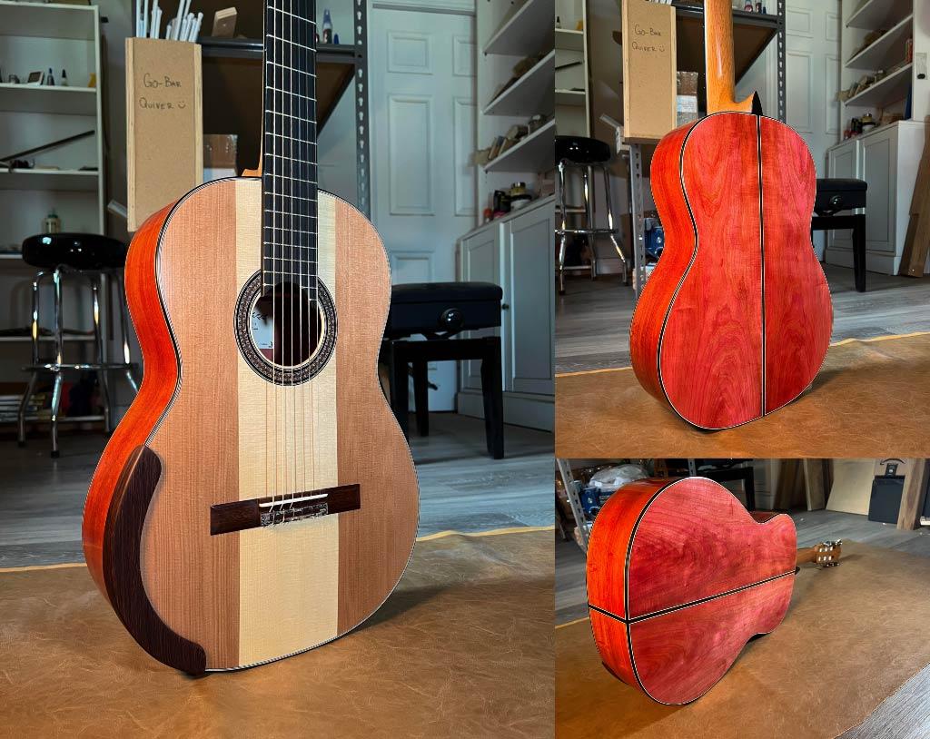 The guitar features red ivory back and sides.